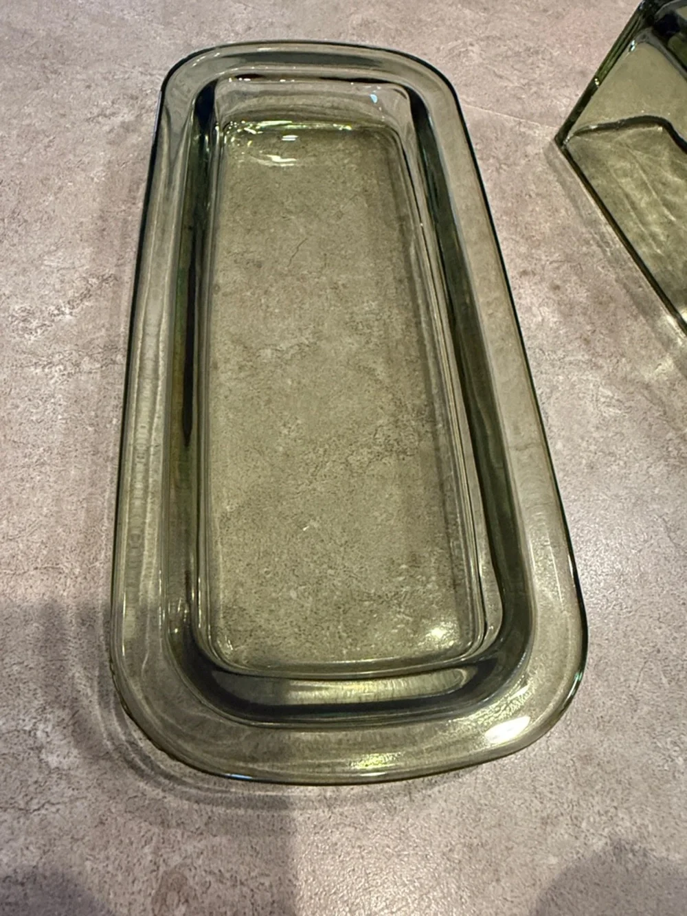 Vintage Butter Dish-Olive Green Glass with Lid